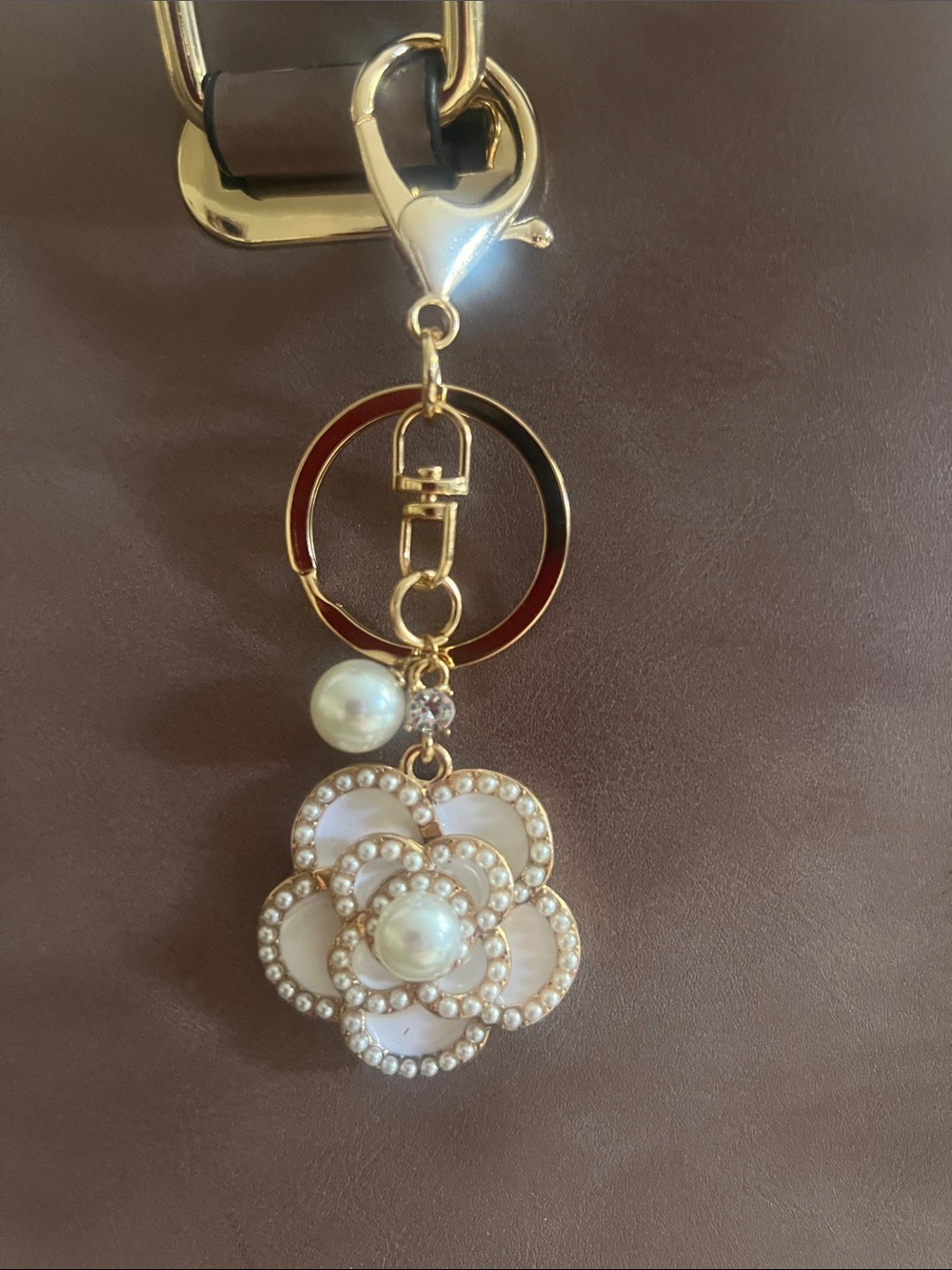 Gold and Pearl Flower Keychain Charm